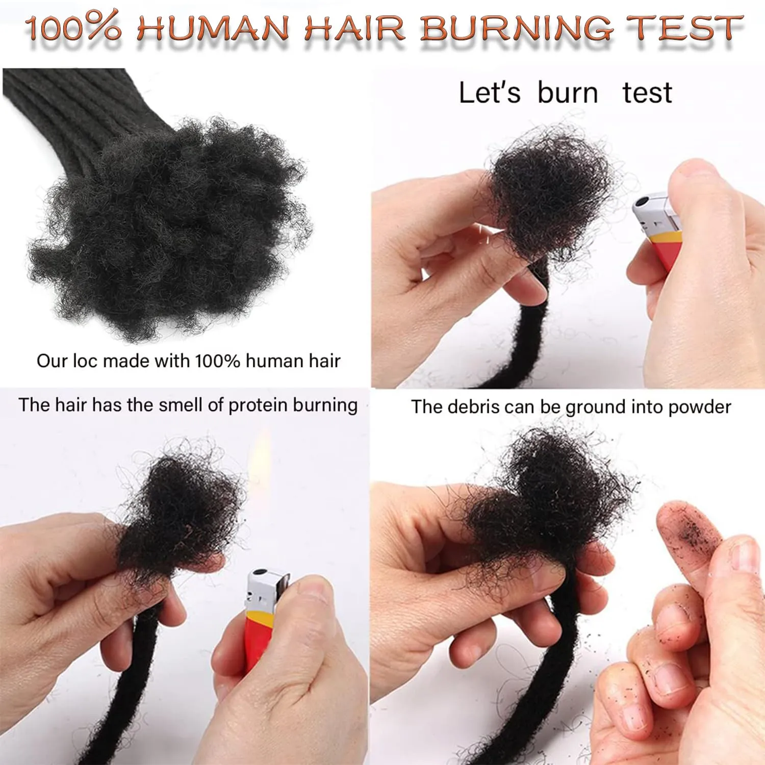 0.4 cm Loc Extensions 8 Inch 30 StrHuman Hair Dreadlock Extension 100% FUll Handmade Human Hair Dread Extension for Man/Woman/Kids Human Hair Locs Can be Curly and Dyed