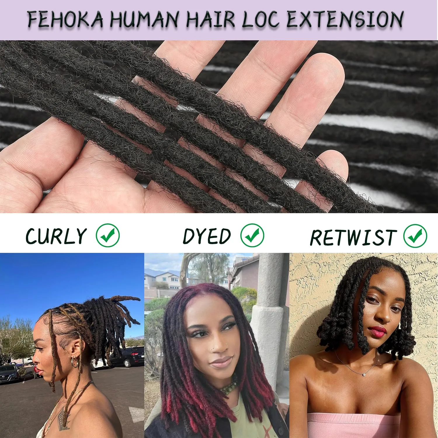 0.4 cm Loc Extensions 8 Inch 30 StrHuman Hair Dreadlock Extension 100% FUll Handmade Human Hair Dread Extension for Man/Woman/Kids Human Hair Locs Can be Curly and Dyed