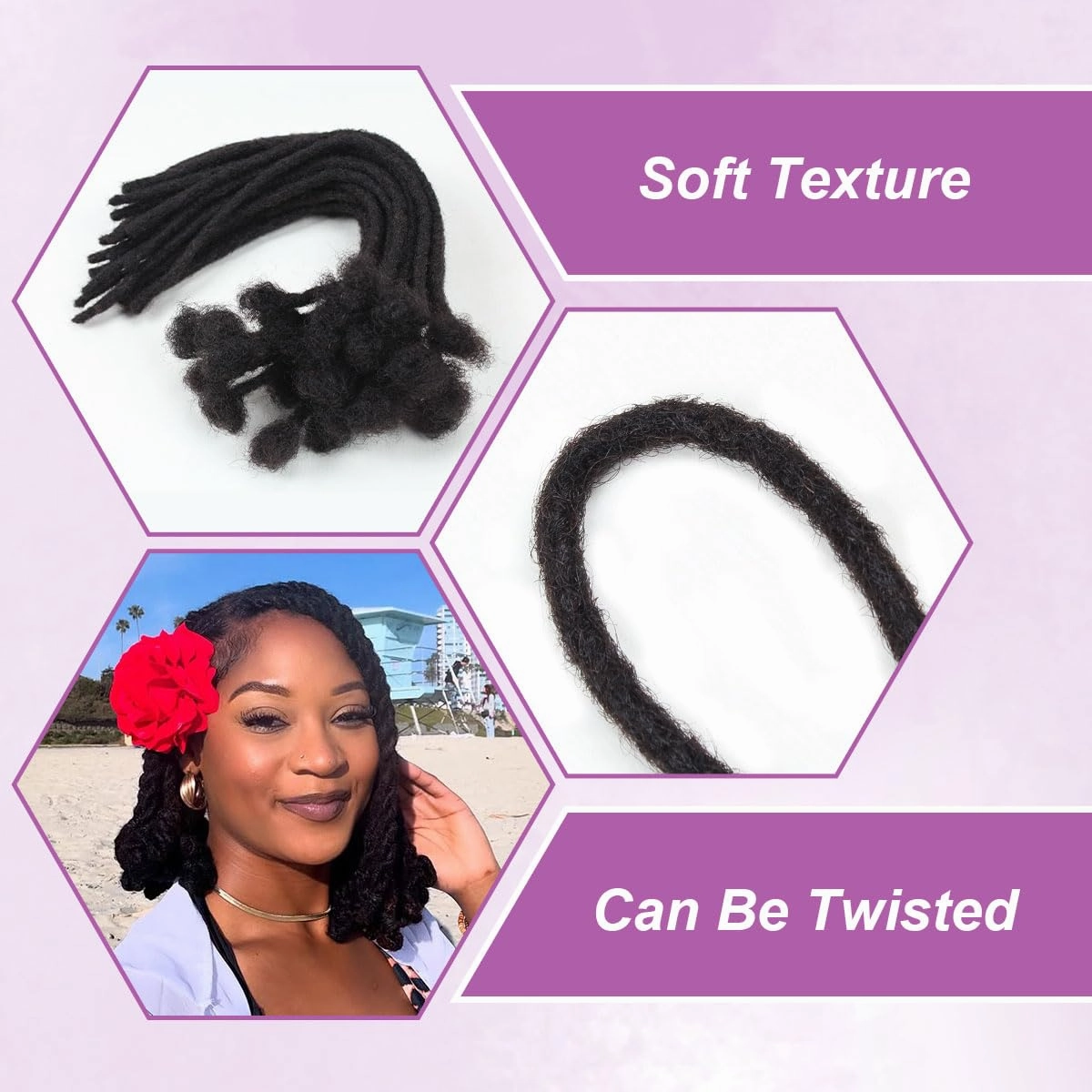 10 inch 50 Strands Loc Extensions Human Hair, 0.4cm Width 100% Human Hair Dreadlock Extensions for Men/Women, Can be Dyed Soft Dreads Extensions,613#Blonde
