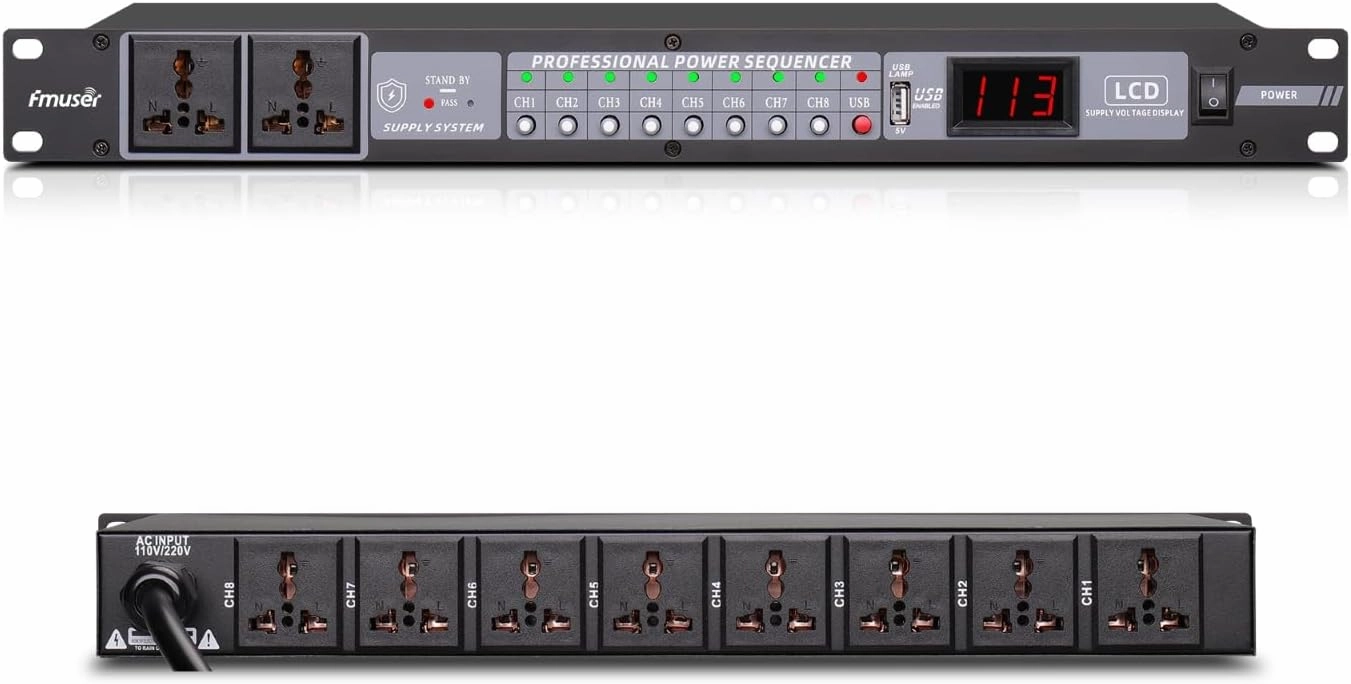 10-Outlet Power Sequencer Conditioner, 3000W Rack Power Conditioner with Independent Power Switch Surge Protector LCD Display, Ideal for Studio and Home Theater Sound System