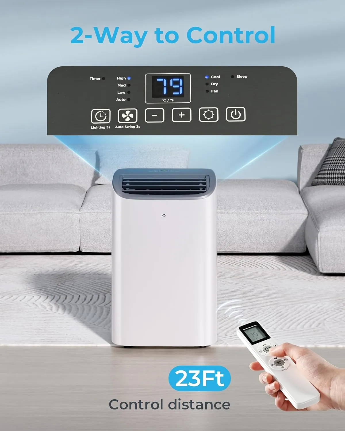 12,000 BTU Portable Air Conditioners Cools up to 550 Sq.Ft, Auto-Evaporation 4-in-1 Air Conditioner Portable with Cool, Dry, Fan, Sleep Modes, Quiet Air Conditioner for Bedroom, Large Room with Remote