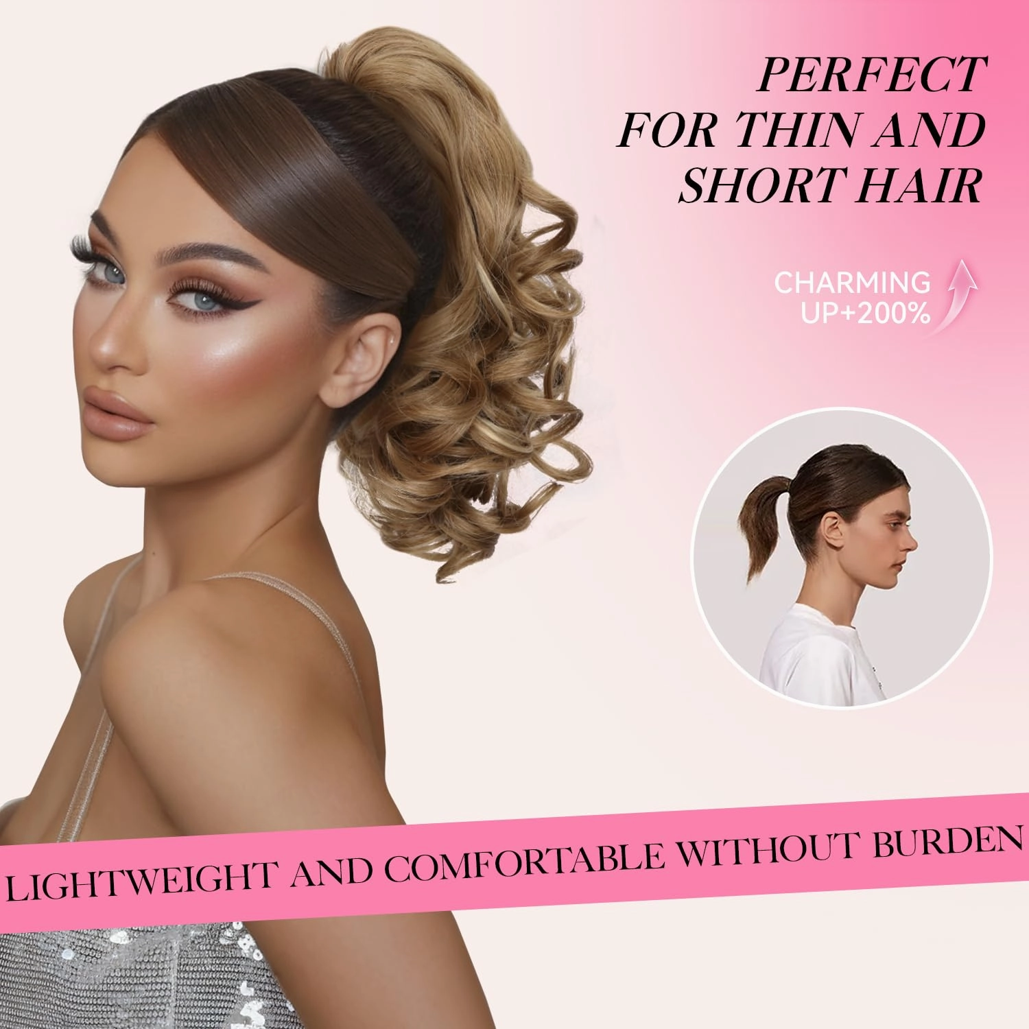 12 Inch Black Ponytail Extension - Soft Wavy Pony Tails Hair Extensions, Claw Clip Ponytail Extension, Natural Short Hair Extensions Ponytail, Synthetic Hair Pieces for Women (Color: Black)