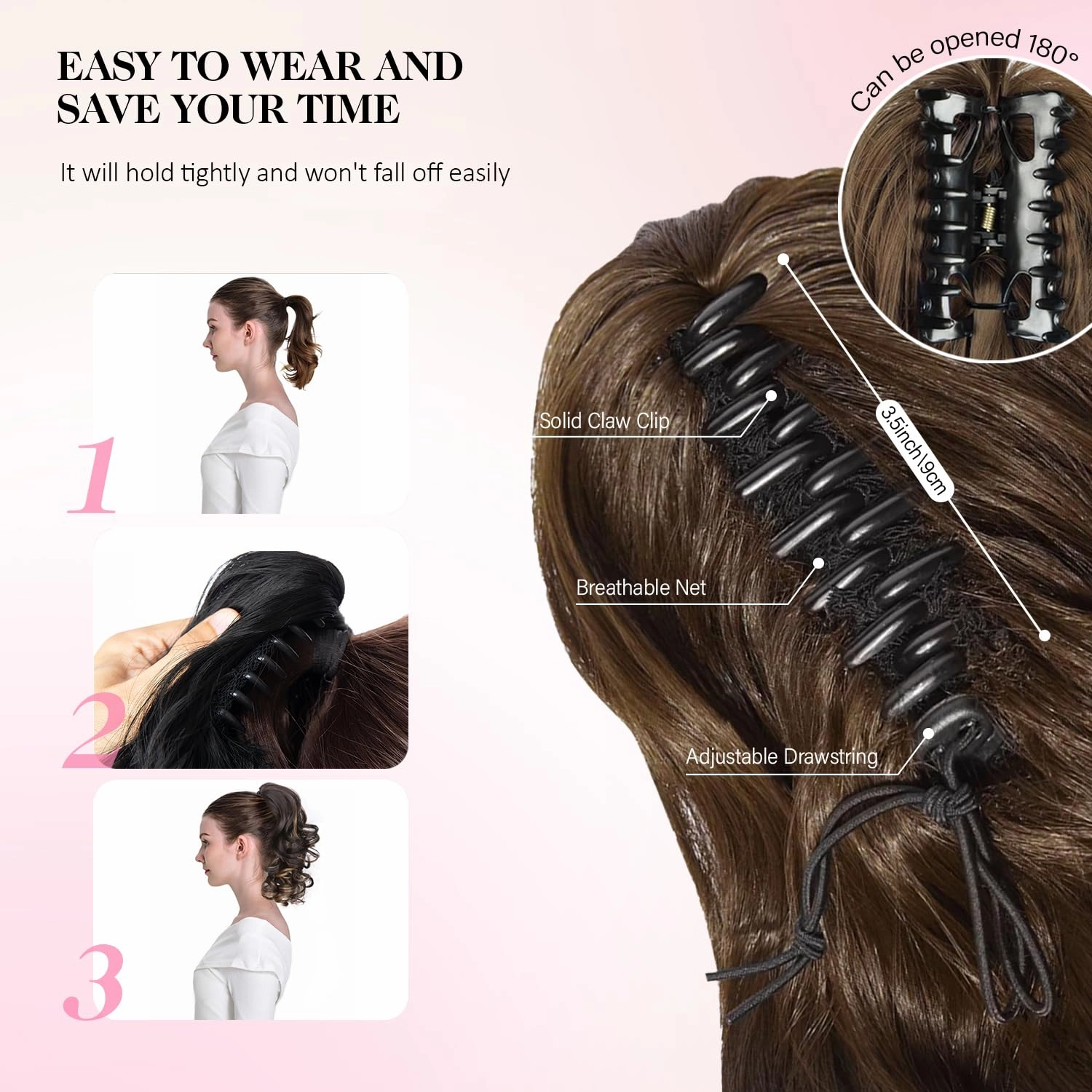 12 Inch Black Ponytail Extension - Soft Wavy Pony Tails Hair Extensions, Claw Clip Ponytail Extension, Natural Short Hair Extensions Ponytail, Synthetic Hair Pieces for Women (Color: Black)