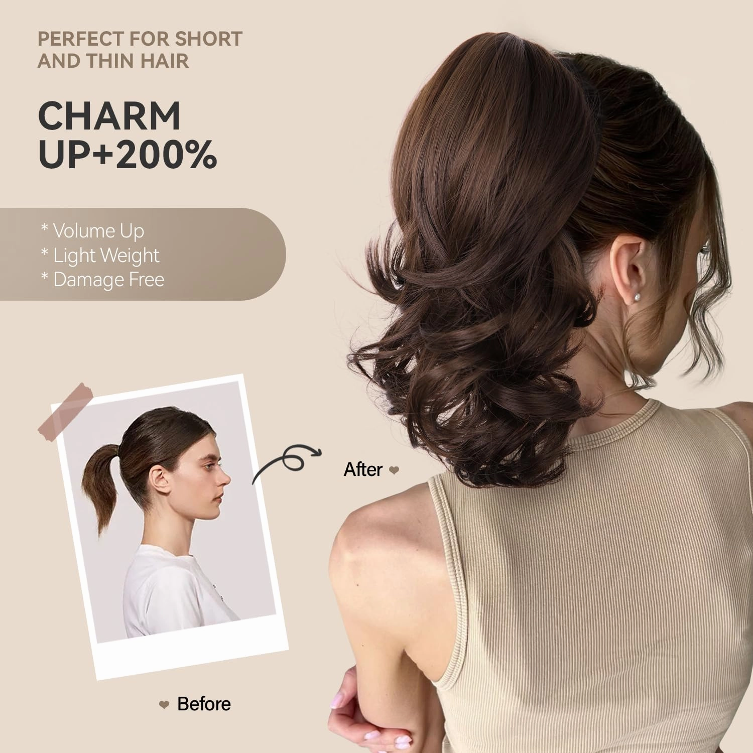 14 Inch Ponytail Extension - Clip in Ponytail Hair Extensions, Curly Wavy Pony Tails Hair Extensions, Synthetic Claw Clip Ponytail Extension for Women (Color: Chestnut Brown With Golden Highlights)