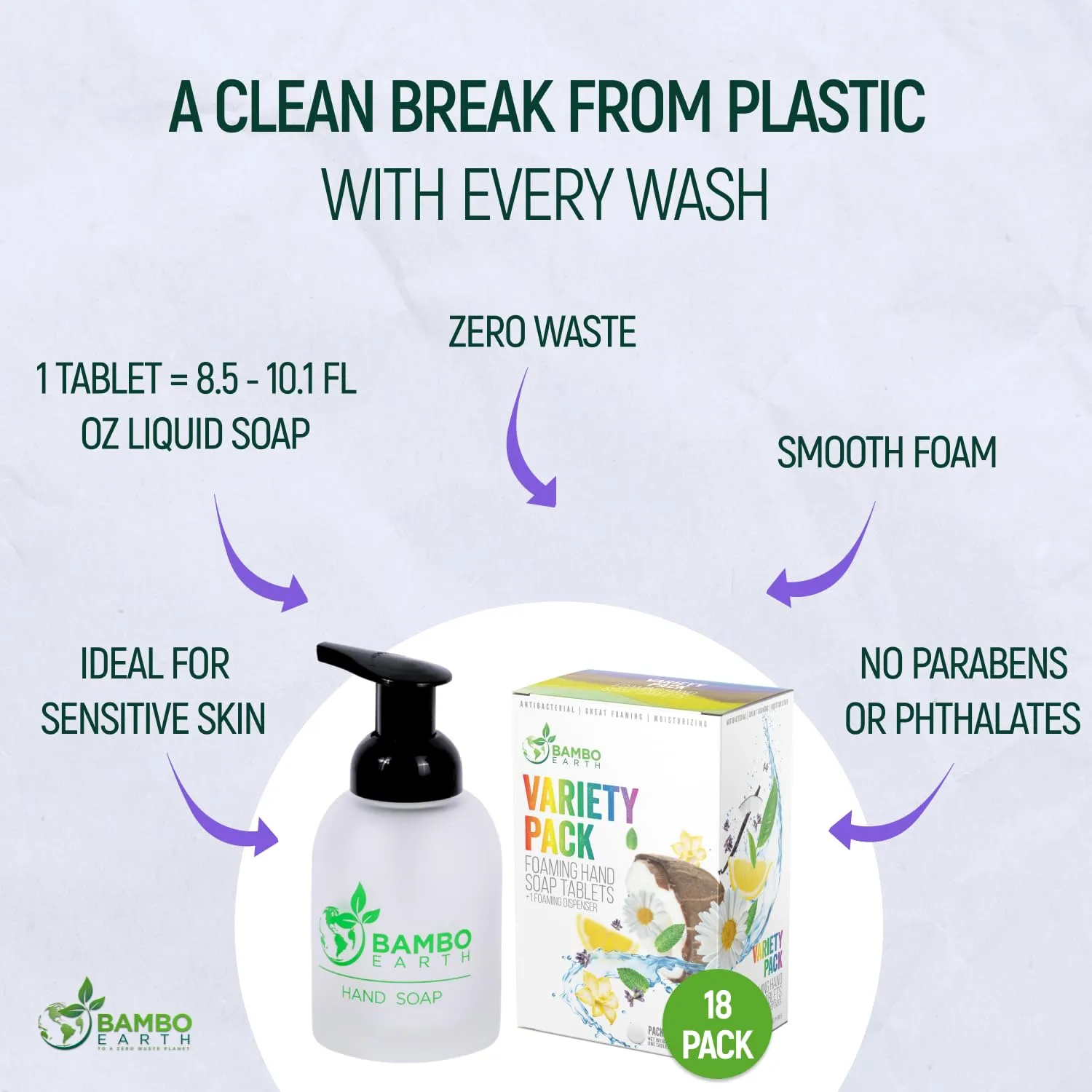 18 Pack Natural Foaming Hand Soap Tablets - Soft Moisturizing Handwash Tab Refills - 1 Tablet = 9 Oz Refillable Liquid Wash Foam Handsoap - Eco-Friendly Paper Softsoap Refill Tabs (Dispenser   6 Tabs)