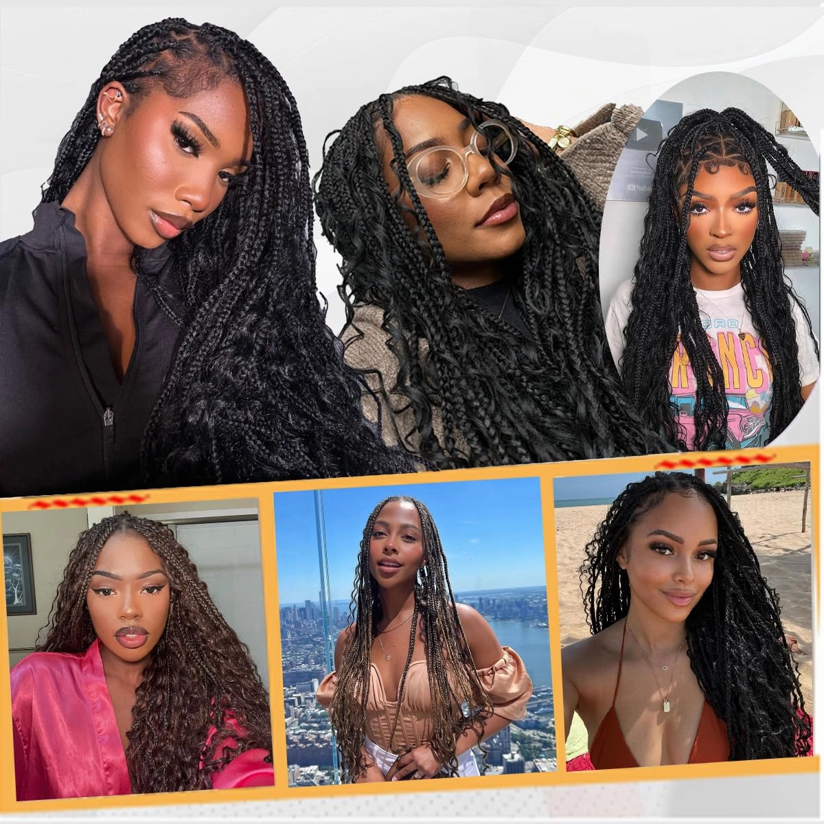 18 Inch Goddess Box Braids Crochet Hair 8 Packs Boho Box Braids Crochet Hair Bohemian Braid Hair Synthetic Crochet Hair for Black Women 1B#