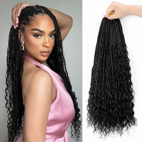 18 Inch Goddess Box Braids Crochet Hair 8 Packs Boho Box Braids Crochet Hair Bohemian Braid Hair Synthetic Crochet Hair for Black Women 1B#