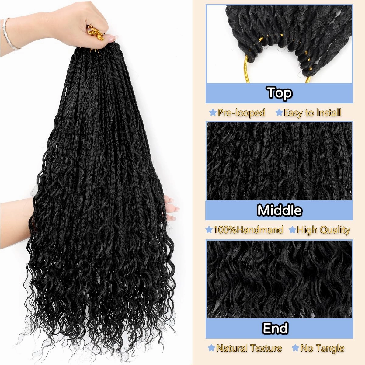 18 Inch Goddess Box Braids Crochet Hair 8 Packs Boho Box Braids Crochet Hair Bohemian Braid Hair Synthetic Crochet Hair for Black Women 1B#