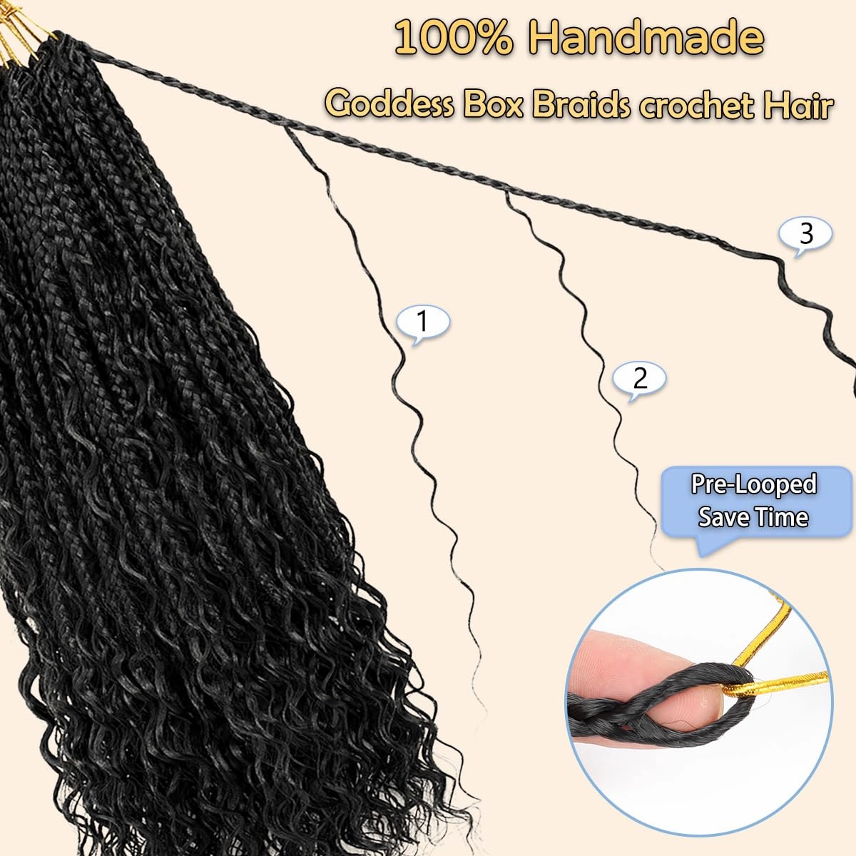 18 Inch Goddess Box Braids Crochet Hair 8 Packs Boho Box Braids Crochet Hair Bohemian Braid Hair Synthetic Crochet Hair for Black Women 1B#