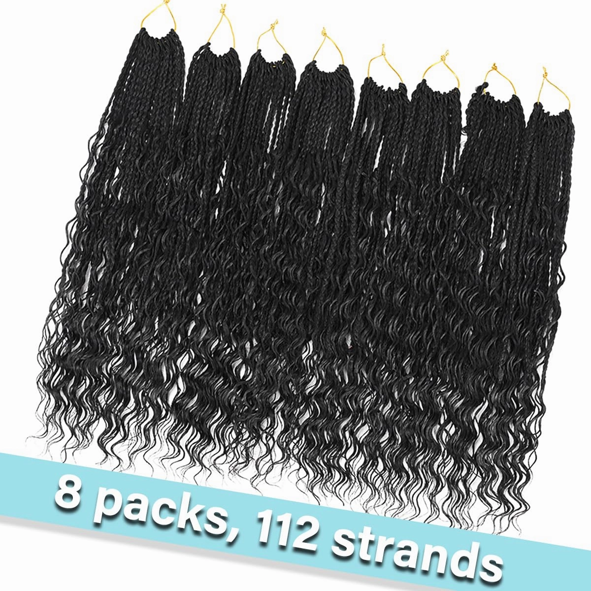 18 Inch Goddess Box Braids Crochet Hair 8 Packs Boho Box Braids Crochet Hair Bohemian Braid Hair Synthetic Crochet Hair for Black Women 1B#