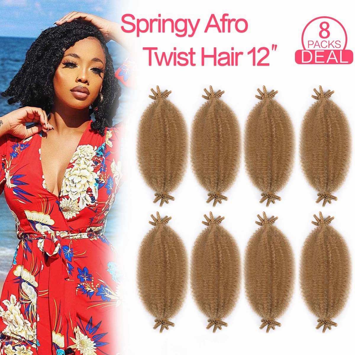 18Inch Marley Twist Braiding Hair Pre Stretched 8Packs Pre Fluffed kinky Twist Hair Wrapping Hair for Soft Locs Hair Extensions (18 Inch,8Pack,#27)