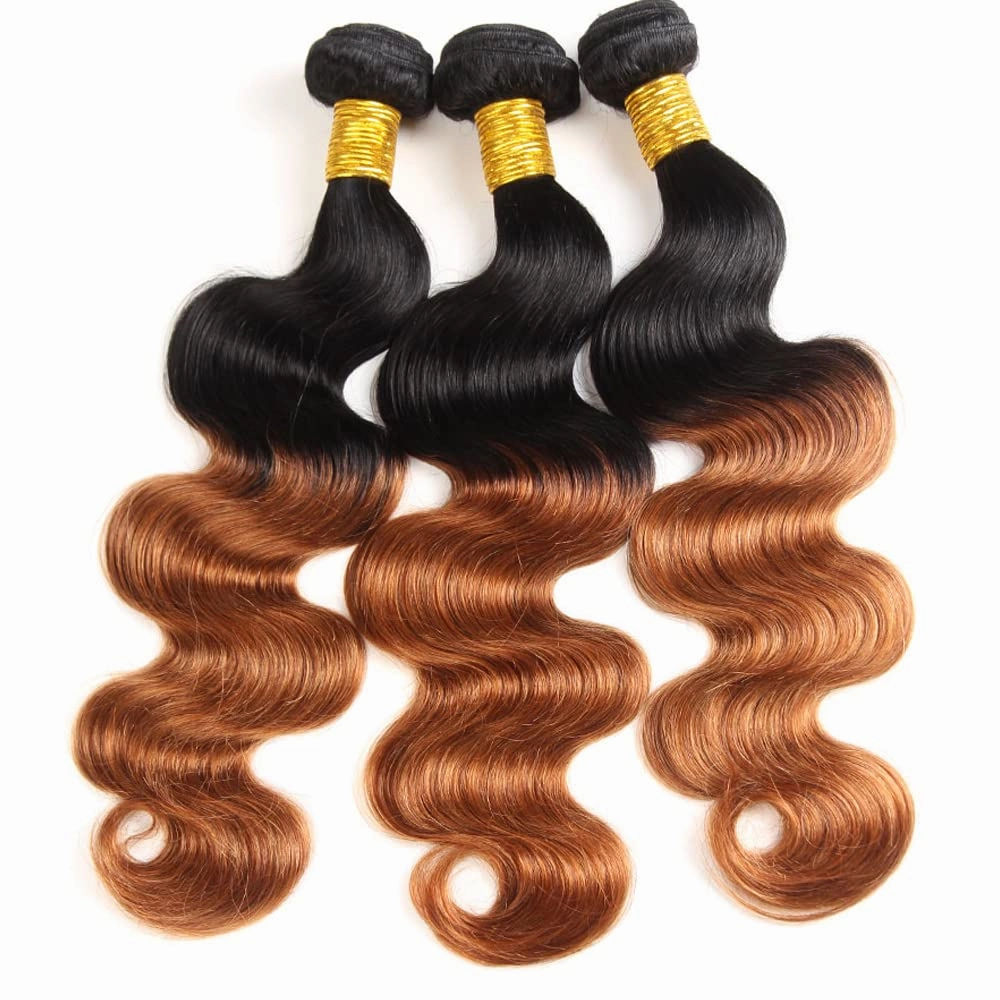 1B30 Bundles Ombre Body Wave Human Hair Bundles Two Tone Black And Light Brown Bundles Human Hair 3 Bundles 8 10 12 Inch 1B30 Body Wave Bundles Hair Weave