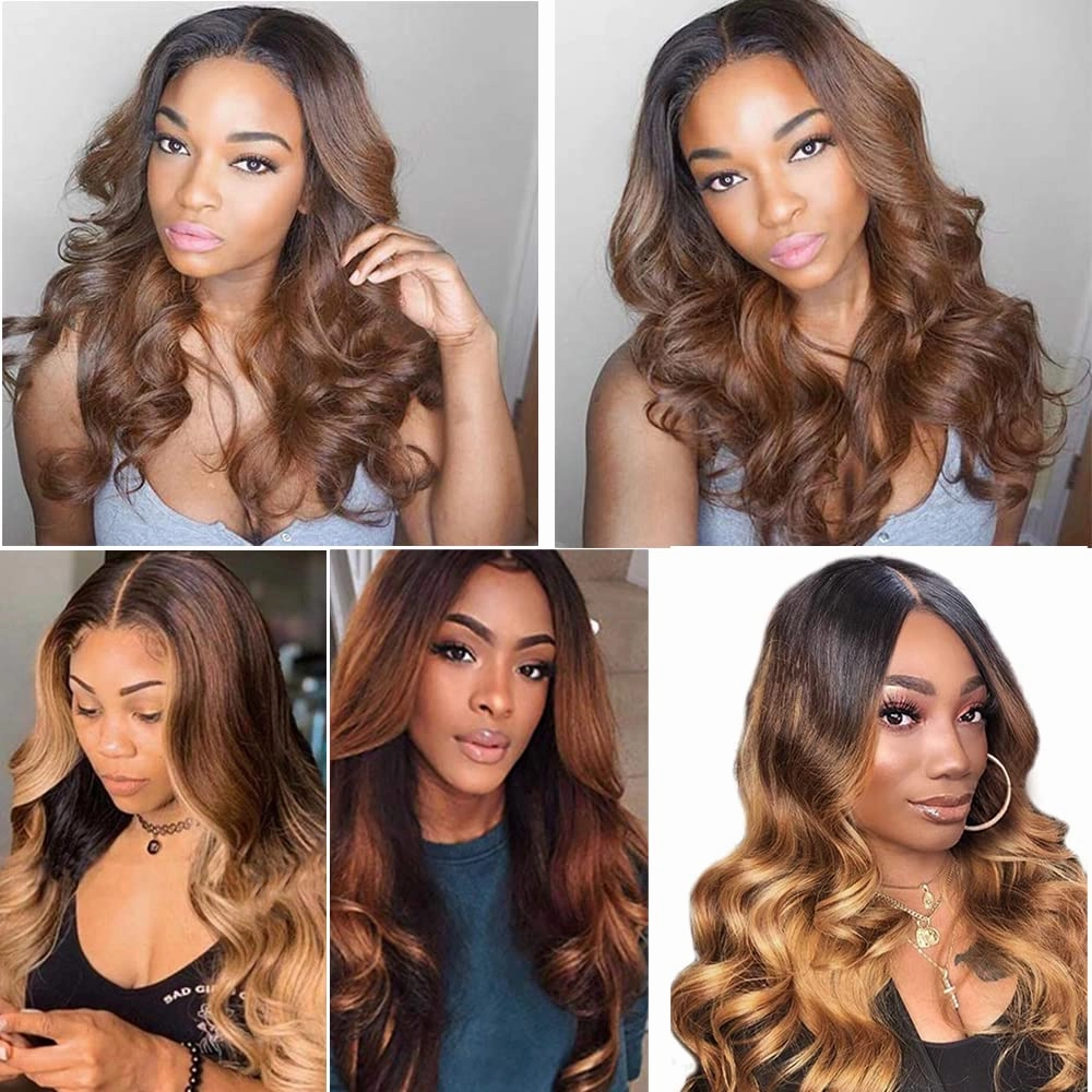 1B30 Bundles Ombre Body Wave Human Hair Bundles Two Tone Black And Light Brown Bundles Human Hair 3 Bundles 8 10 12 Inch 1B30 Body Wave Bundles Hair Weave