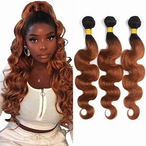 1B30 Bundles Ombre Body Wave Human Hair Bundles Two Tone Black And Light Brown Bundles Human Hair 3 Bundles 8 10 12 Inch 1B30 Body Wave Bundles Hair Weave