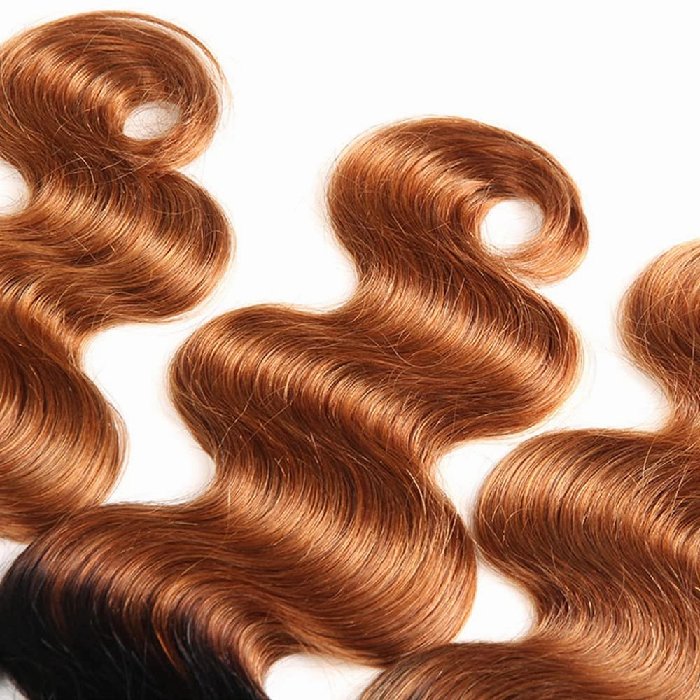 1B30 Bundles Ombre Body Wave Human Hair Bundles Two Tone Black And Light Brown Bundles Human Hair 3 Bundles 8 10 12 Inch 1B30 Body Wave Bundles Hair Weave