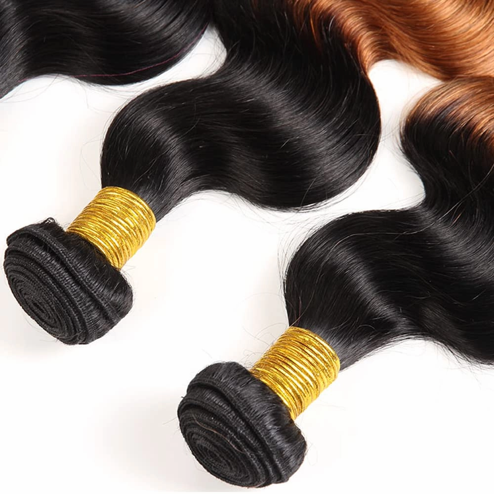 1B30 Bundles Ombre Body Wave Human Hair Bundles Two Tone Black And Light Brown Bundles Human Hair 3 Bundles 8 10 12 Inch 1B30 Body Wave Bundles Hair Weave
