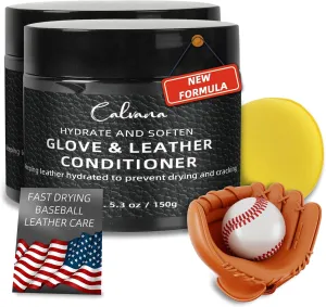 (2-Pack) Calvana 5.3 oz Glove & Leather Conditioner, Break-in Kit, Mitt Oil for Baseball & Softball Gloves, and Other Leather Sports Gear, Moisturize & Protect, Non-Drying & Non-Darkening Formula