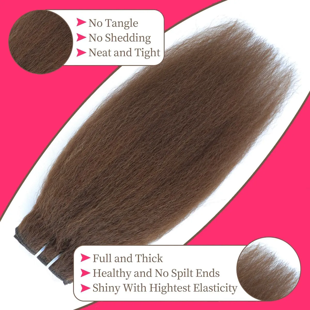 22 Inch Chocolate Brown Kinky Straight Clip in Hair Extensions Real Human Hair Clip in Extensions 8Pcs 110g 20 Clips Brazilian Virgin Hair Yaki Straight Clip ins Double Weft