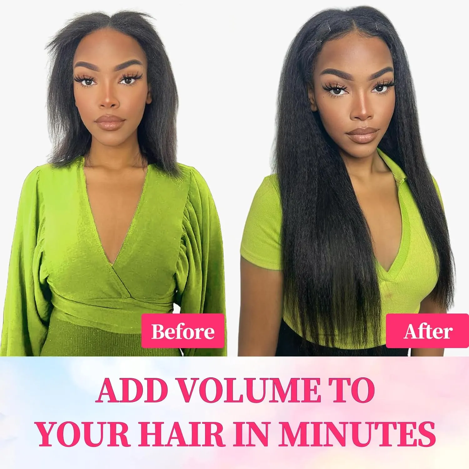 22 Inch Kinky Straight Clip in Hair Extensions Real Human Hair Clip in Extensions 8Pcs 110g 20 Clips Brazilian Virgin Hair Yaki Straight Clip ins Double Weft Natural Black