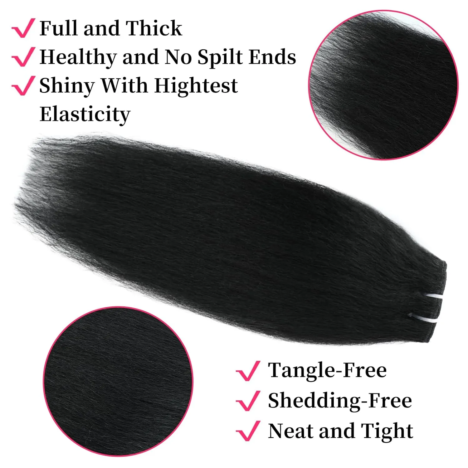 22 Inch Kinky Straight Clip in Hair Extensions Real Human Hair Clip in Extensions 8Pcs 110g 20 Clips Brazilian Virgin Hair Yaki Straight Clip ins Double Weft Natural Black