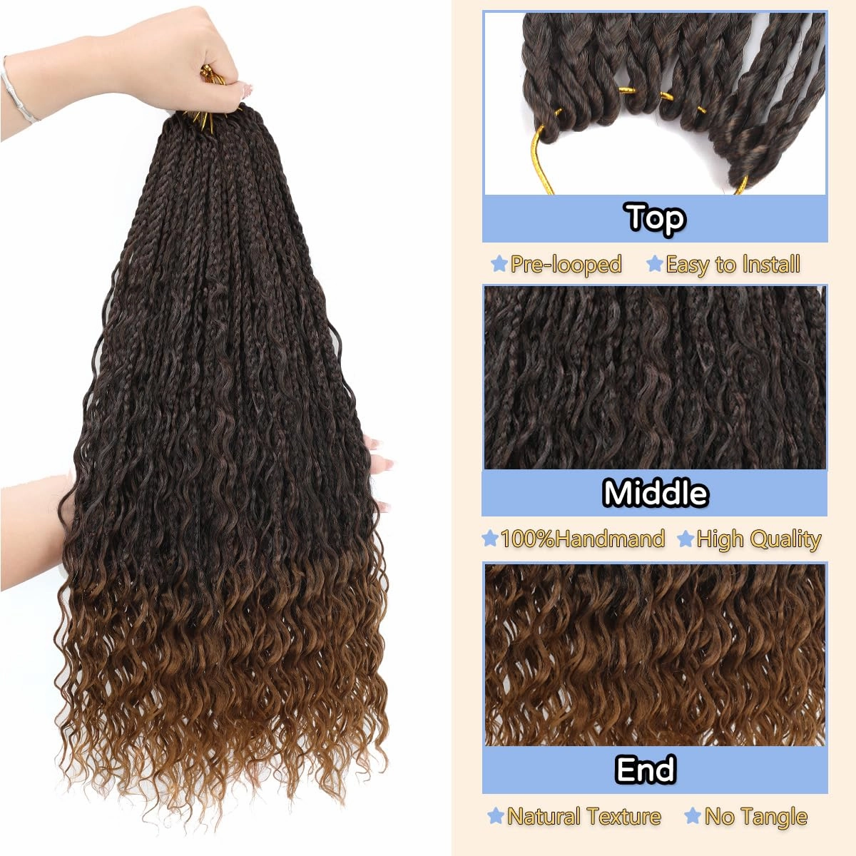 24 Inch 8 Packs Goddess Box Braids Crochet Hair for Black Women Boho Box Braid Bohemian Crochet Braids Pre-looped Crochet Braids with Curly Ends Synthetic Hair T30