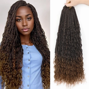 24 Inch 8 Packs Goddess Box Braids Crochet Hair for Black Women Boho Box Braid Bohemian Crochet Braids Pre-looped Crochet Braids with Curly Ends Synthetic Hair T30
