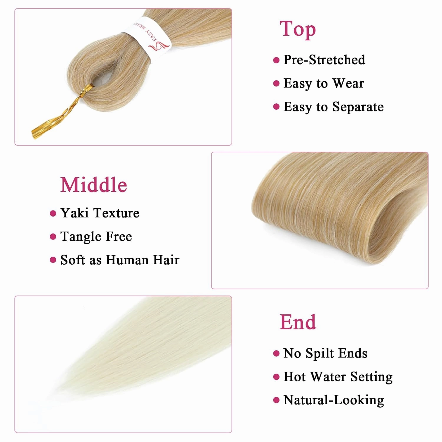 27/613 Braiding Hair Pre stretched 26 Inch 6 Packs Professional Prestretched Hair for Braiding Yaki Texture Braiding Hair Pre Stretched Hot Water Setting