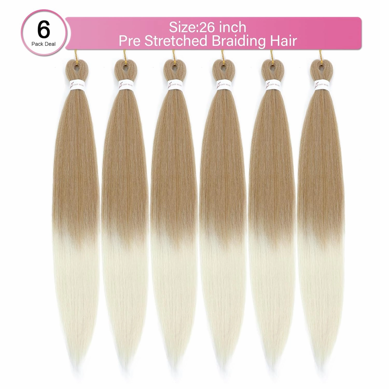 27/613 Braiding Hair Pre stretched 26 Inch 6 Packs Professional Prestretched Hair for Braiding Yaki Texture Braiding Hair Pre Stretched Hot Water Setting