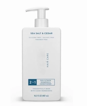 2 in 1 - Shampoo and Conditioner - Sea Salt & Cedar - Contain Naturally Derived Ingredients | All Hair - Silicone, Sulfate and Paraben Free - Full & Thick - 16.5 FLOz