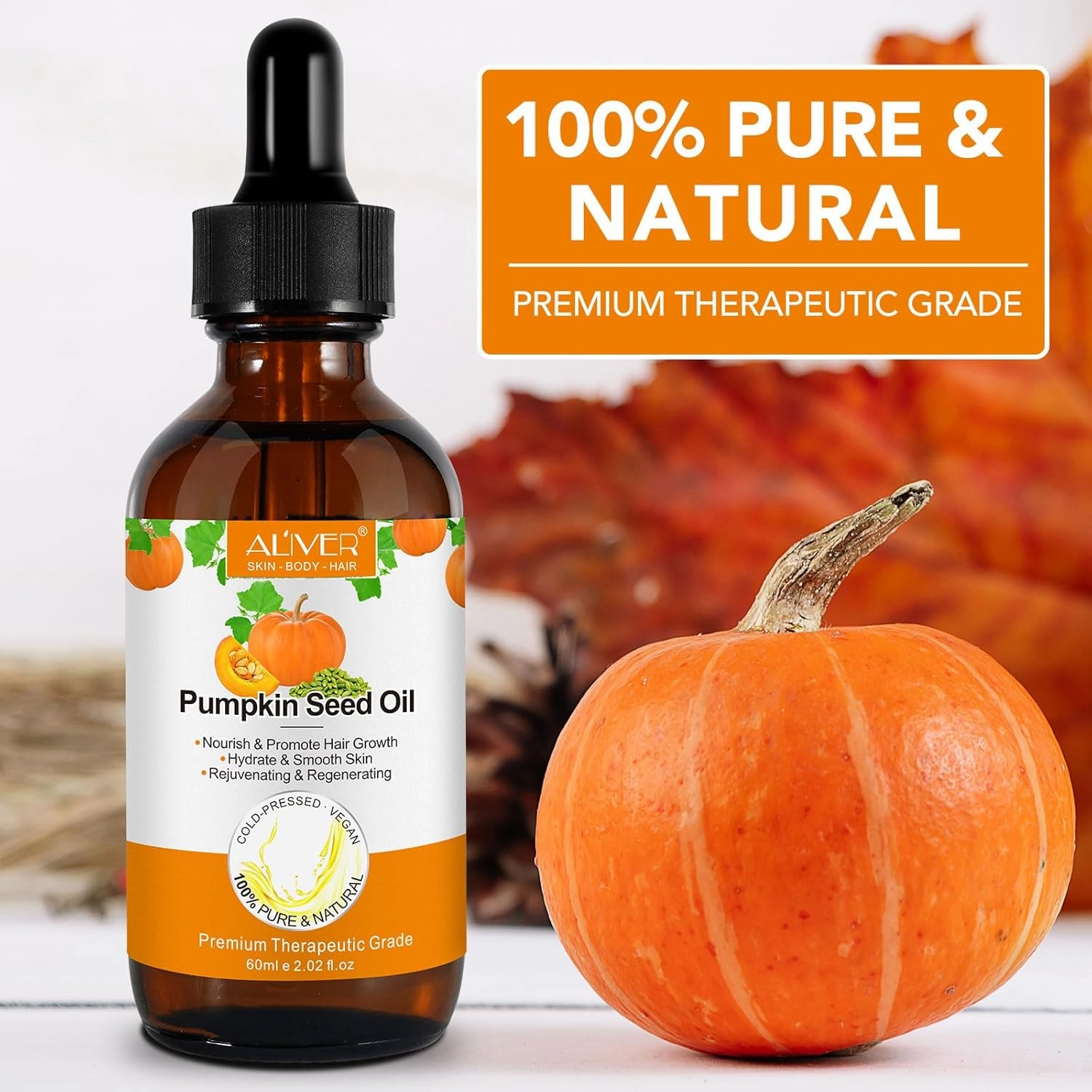 2 Pack Pumpkin Seed Oil, Pumpkin Seed Oil for Hair Growth, Pure Cold Pressed Pumpkin Seed Oil for Dry Damaged Hair Growth, Hydrating, Scalp Moisturizer, Nourishment
