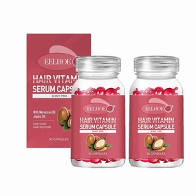 2PCS Hair Treatment Serum,Hair Oil with Keratin,30 Capsules Hair Treatment Oil for Dry Damaged Hair,Argan Oil-Leave-in Anti Frizz Conditioner with Vitamins A, C, E & B5- No Rinse for All Hair Types