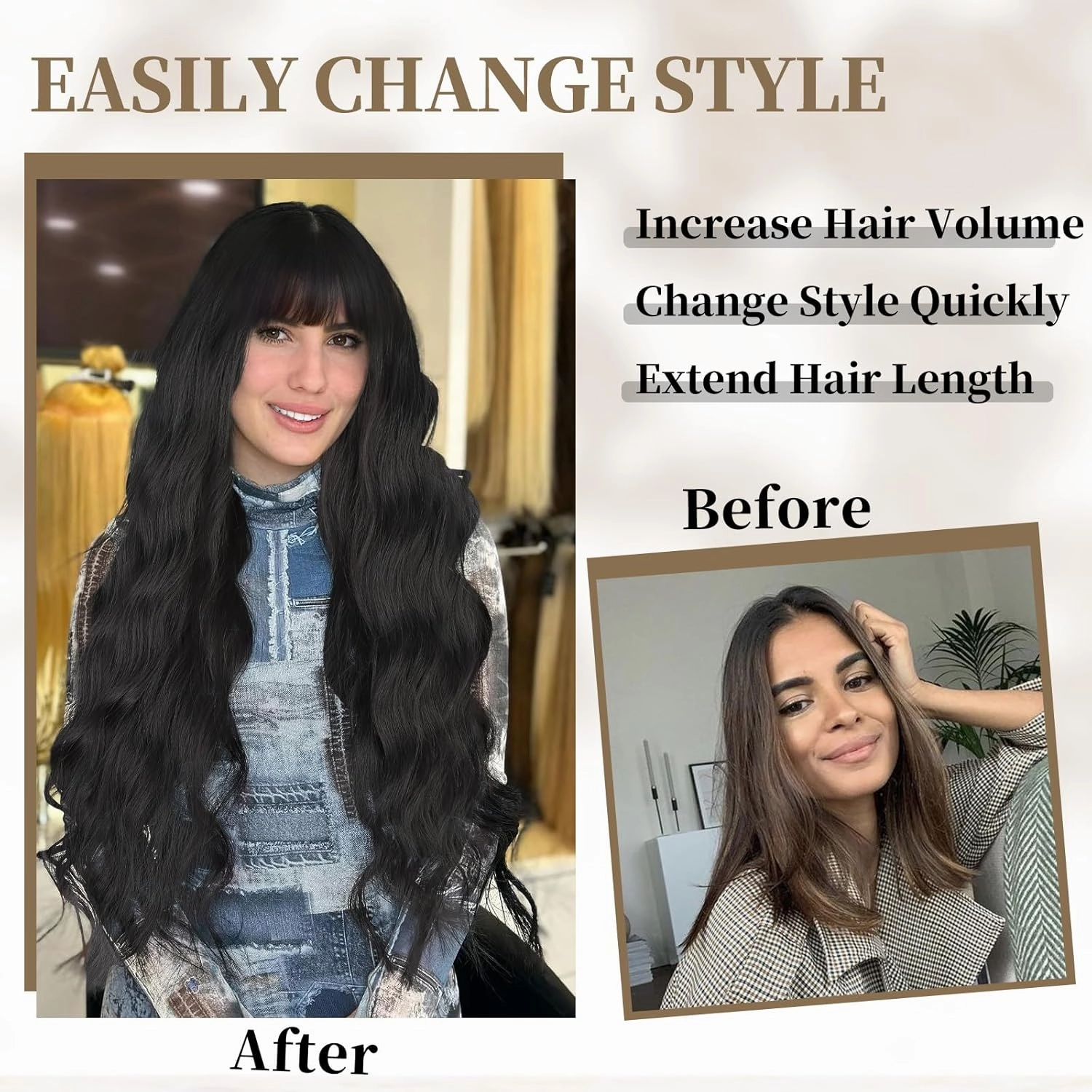30 Inch Long Black Wigs with Bangs Long Wavy Wigs for Women Natural looking Wig Synthetic Curly Wavy Hair Replacement Wigs for Daily Party Use