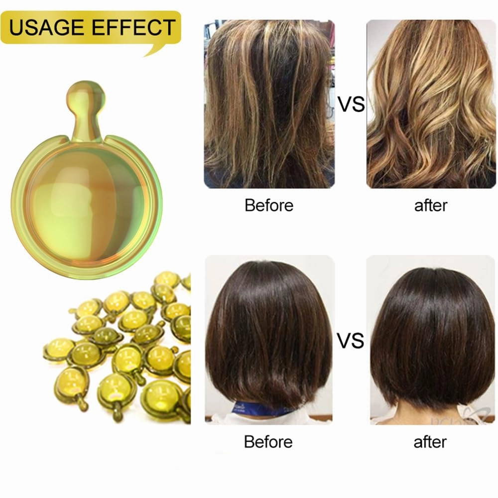 30pcs Hair Vitamin Capsule Treatment Serum - Repair Damaged Hair - Vitamins A C E Pro B5 - Conditioner for Women & Men, Hair Moisturizing Essence Formula (Yellow)