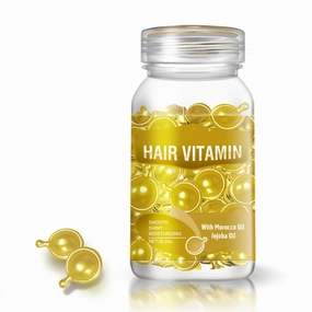 30pcs Hair Vitamin Capsule Treatment Serum - Repair Damaged Hair - Vitamins A C E Pro B5 - Conditioner for Women & Men, Hair Moisturizing Essence Formula (Yellow)