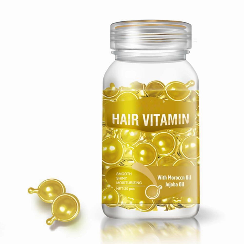 30pcs Hair Vitamin Capsule Treatment Serum - Repair Damaged Hair - Vitamins A C E Pro B5 - Conditioner for Women & Men, Hair Moisturizing Essence Formula (Yellow)