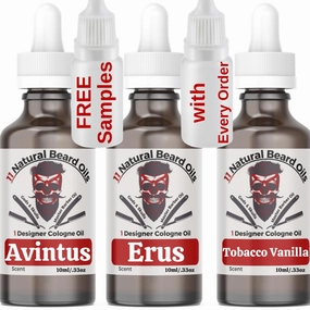3 Bottle Sample Pack 11 Natural Anti-Aging Cologne Scented Beard Oils For All Men, Beard Growth and Conditioner | Dry Flaky Dandruff skin | Oily Skin (Avintus, Erus, Tobacco Vanilla)