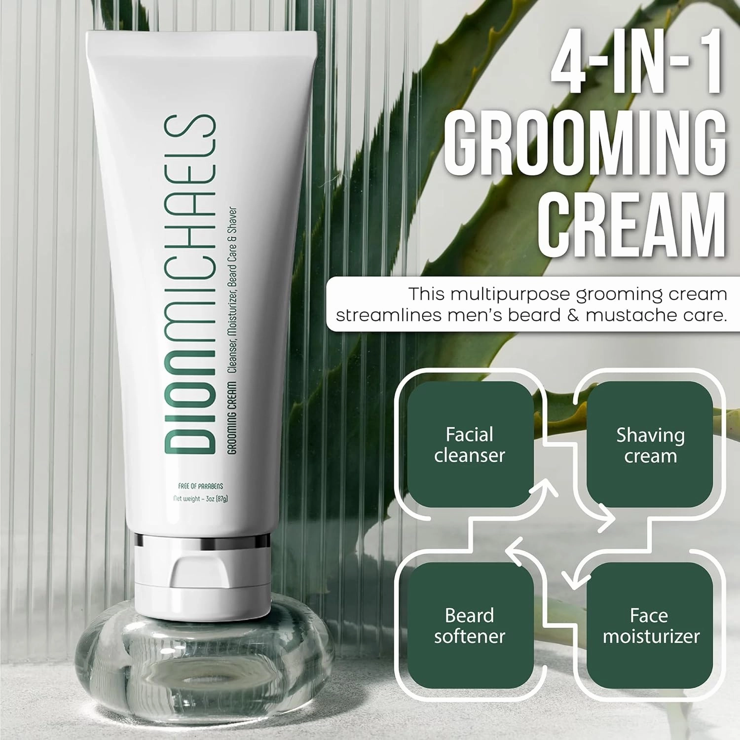 4-in-1 Men's Shaving & Grooming Cream - Shaving Cream, Facial Cleanser, Beard Care and Face Moisturizer - Beard Softener for Men - For All Skin Types, 3oz