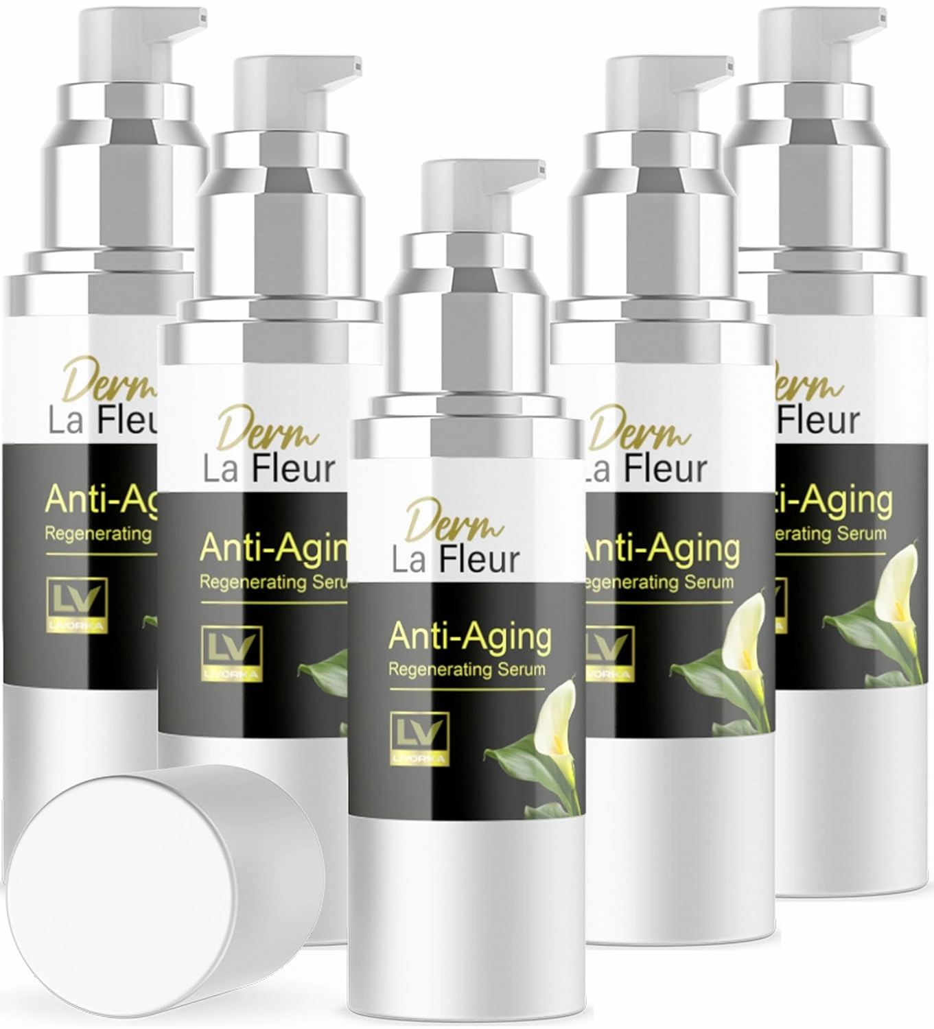 5 Pack - Derm La Fleur Anti- Aging Serum - Derm La Fleur Plus, Derm La Fleur Luxe 5 Bottles Serum For 5 Months, Derma Fleur Moisturizing Skin Conditioner.