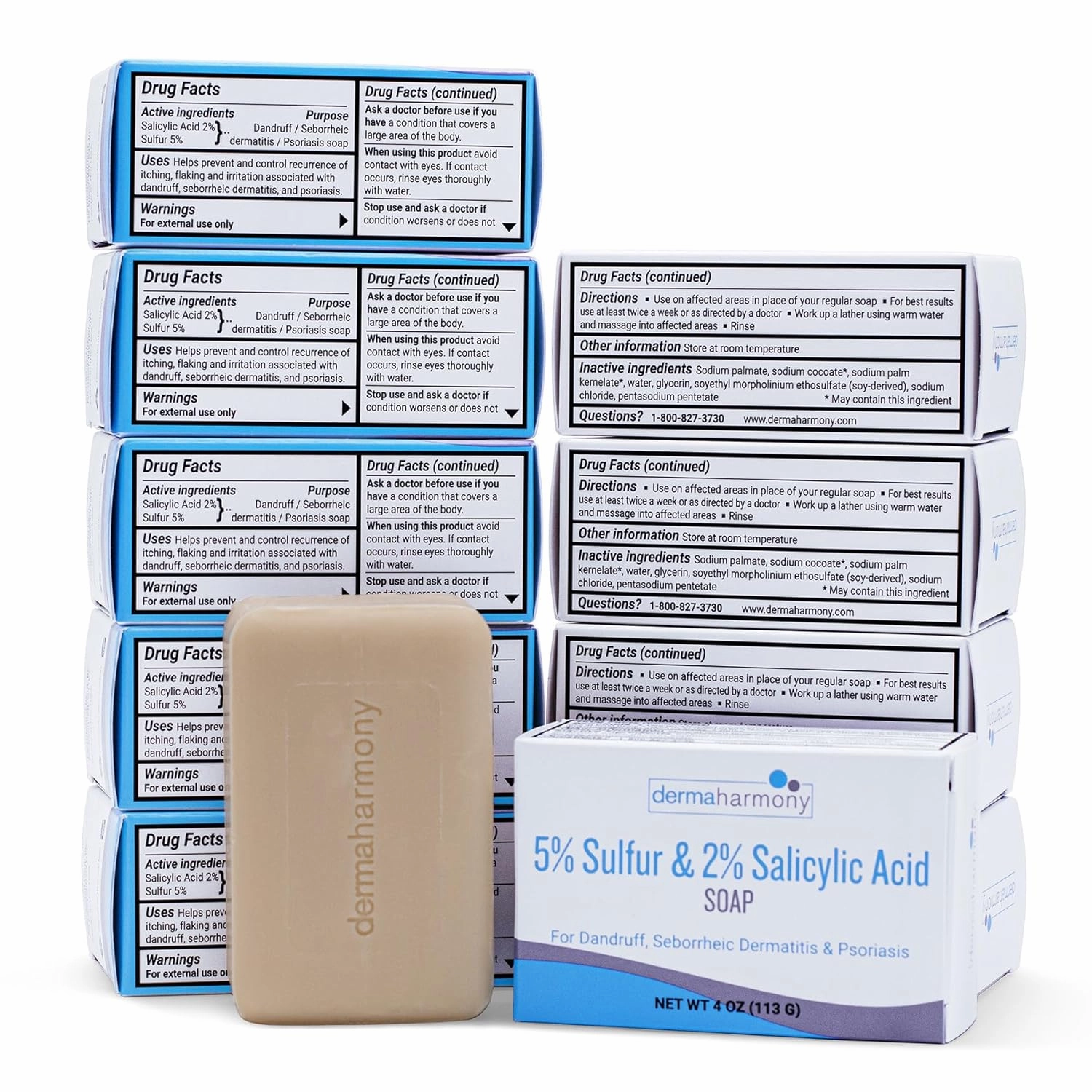 5% Sulfur 2% Salicylic Acid Bar Soap 4 oz – Crafted for those with Seborrehic Dermatitis, Dandruff, and Psoriasis (10 Pack)