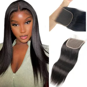 5x5 HD Lace Closure, Ultra-thin Invisible HD Lace Closure Tiny Single Knot Pre-Plucked with Baby Hair 12A Grade Brazilian Virgin Straight Hair Undetectable Melted Lace Closure Human Hair 20 Inch