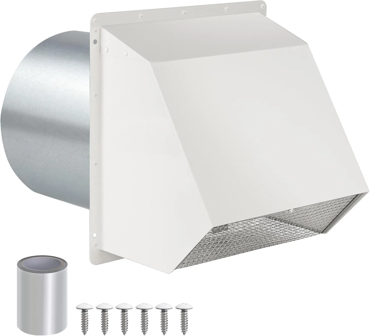 6 Inch Hooded Wall Vent with Screen and Damper,Wall Exhaust Vent Cover Cap,Dryer Vent Cover Outside,External Extractor Wall Vent Hood for House Kitchen Range Hood Air Ventilation,Galvanized Steel,Whit
