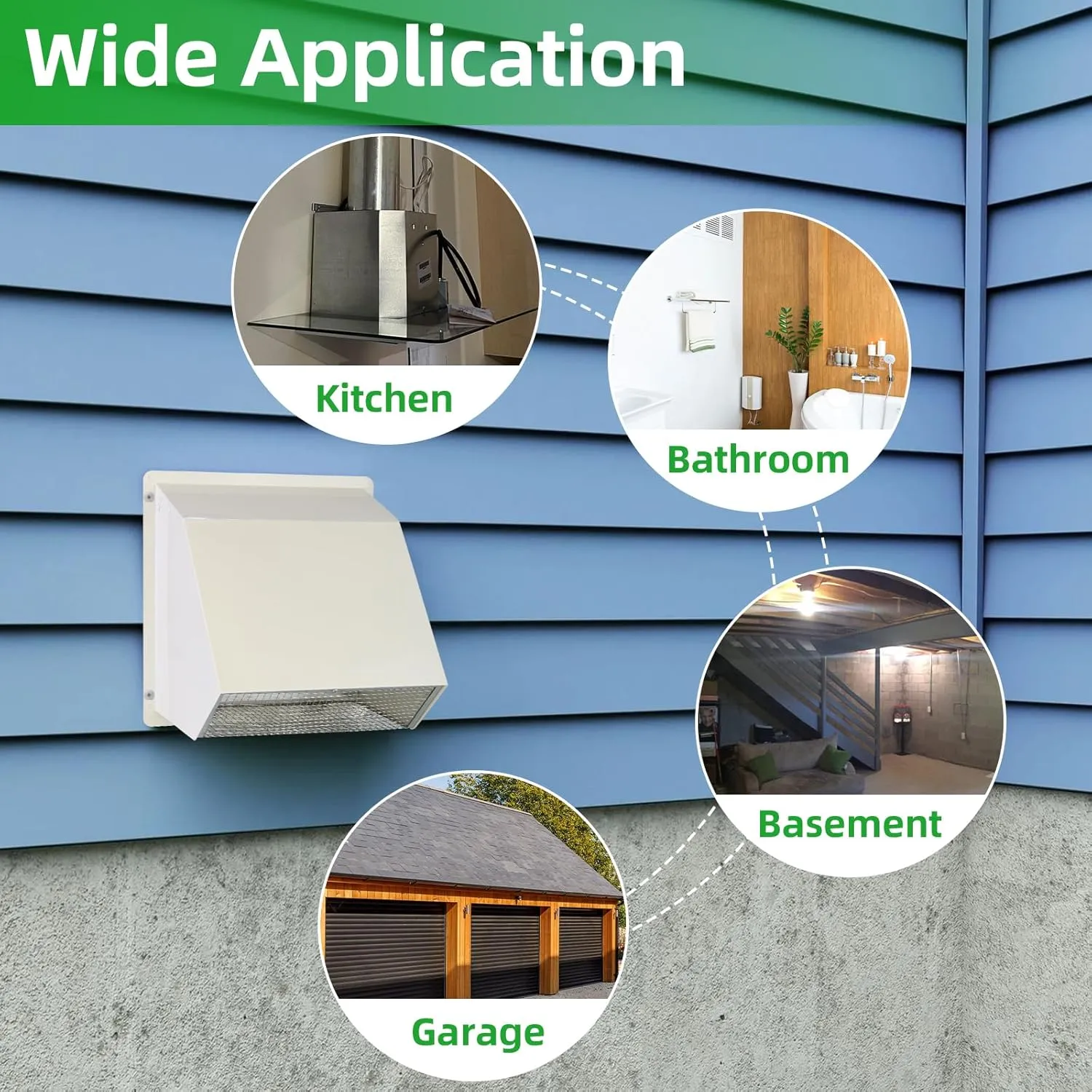 6 Inch Hooded Wall Vent with Screen and Damper,Wall Exhaust Vent Cover Cap,Dryer Vent Cover Outside,External Extractor Wall Vent Hood for House Kitchen Range Hood Air Ventilation,Galvanized Steel,Whit