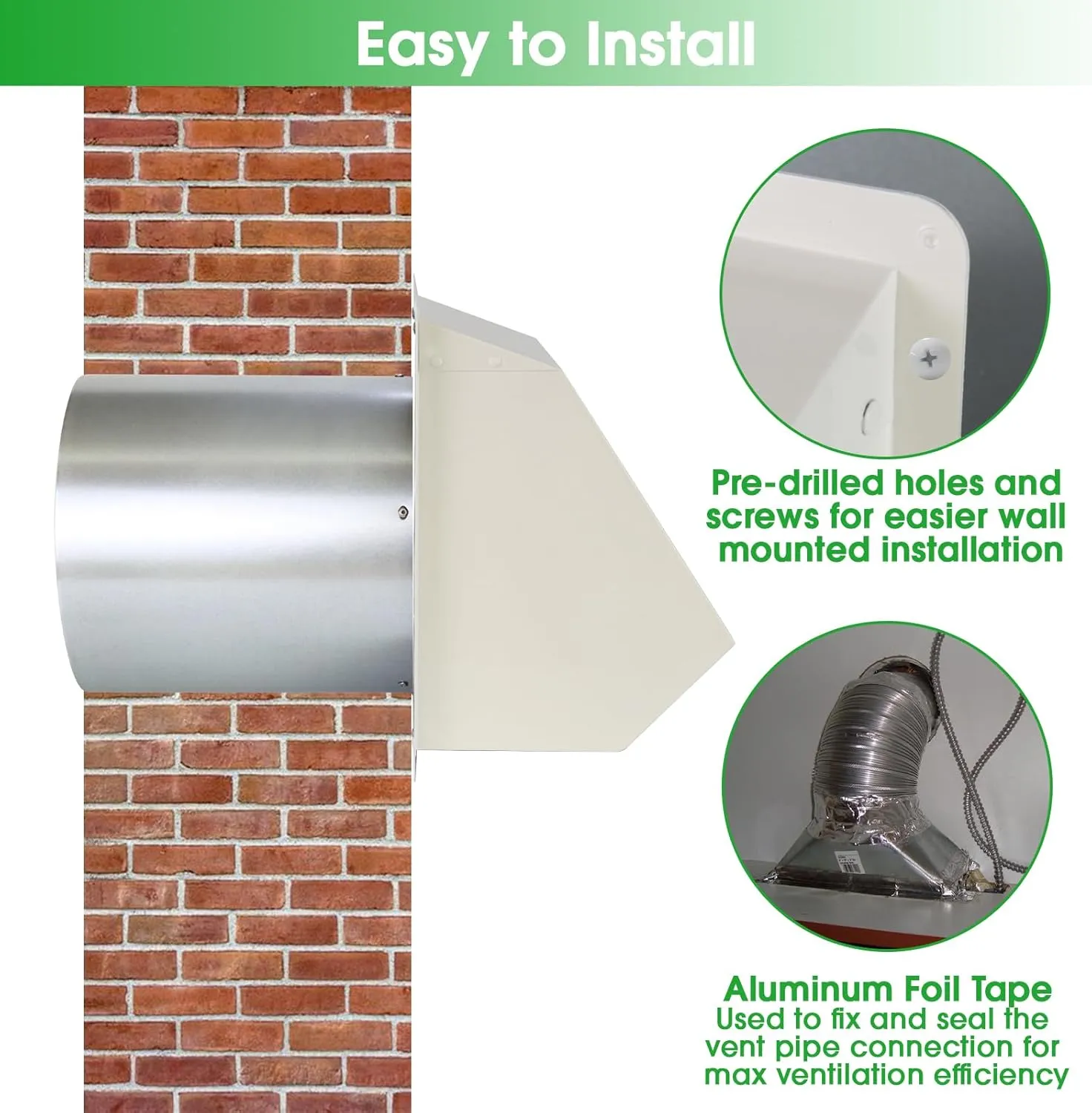 6 Inch Hooded Wall Vent with Screen and Damper,Wall Exhaust Vent Cover Cap,Dryer Vent Cover Outside,External Extractor Wall Vent Hood for House Kitchen Range Hood Air Ventilation,Galvanized Steel,Whit