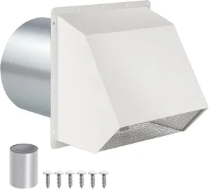 6 Inch Hooded Wall Vent with Screen and Damper,Wall Exhaust Vent Cover Cap,Dryer Vent Cover Outside,External Extractor Wall Vent Hood for House Kitchen Range Hood Air Ventilation,Galvanized Steel,Whit