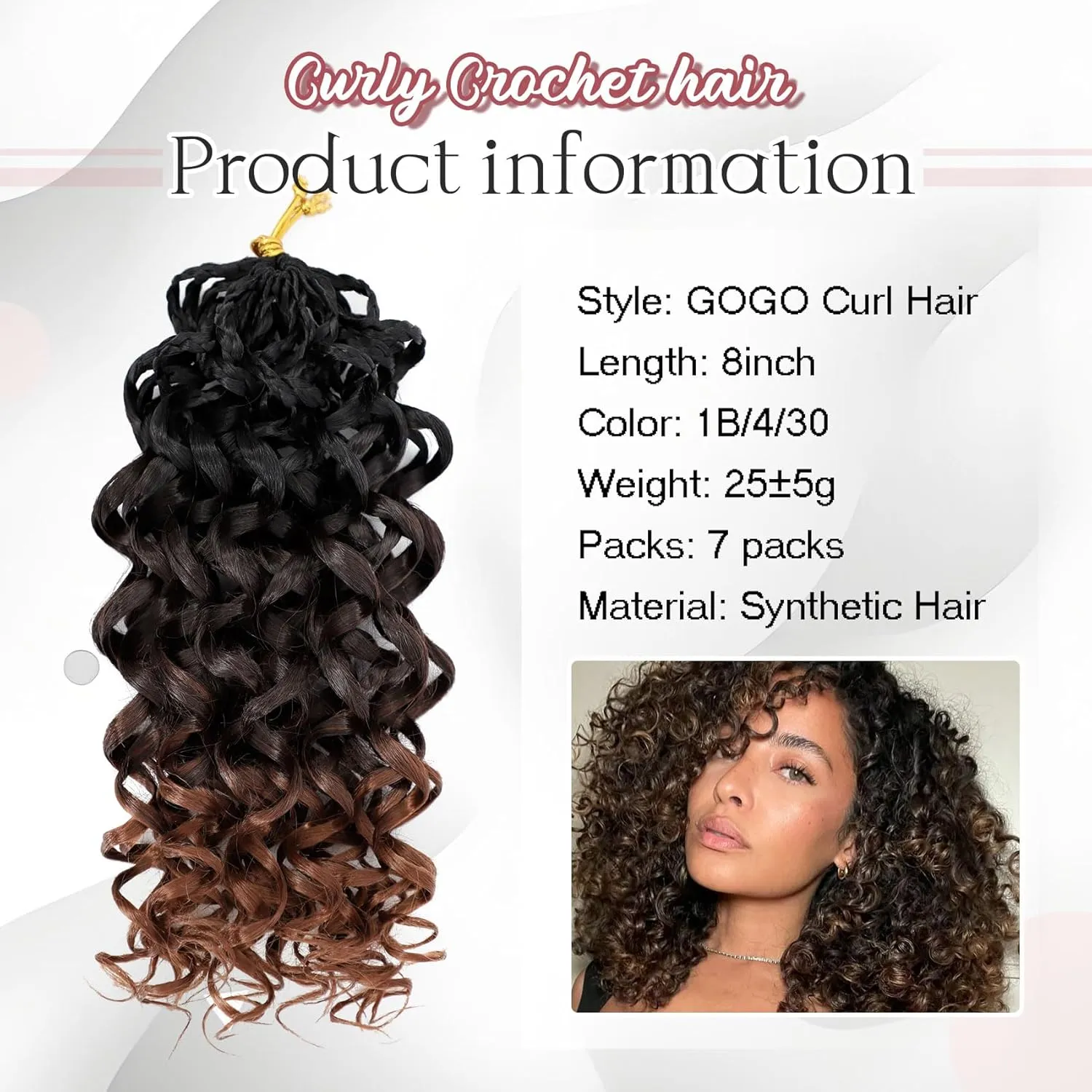 7 Packs Gogo Curl Crochet Hair for Women 8 Inch Pre-Twisted Curly Crochet Hair Pre Looped Deep Ocean Water Wave Beach Curl Crochet Braids Synthetic Braiding Hair Extensions (8 Inch, 1B/4/30)