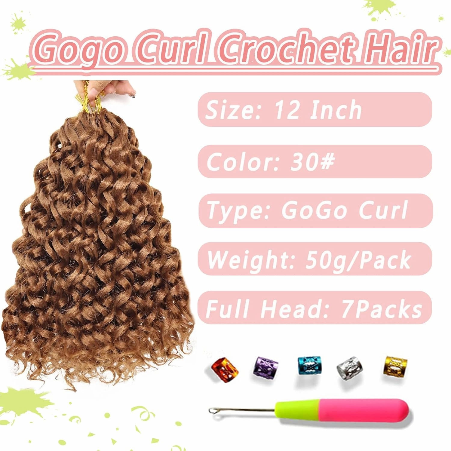 7 Packs Gogo Curl Crochet Hair 12 Inch Short Curly Crochet Hair for Women Water Wave Beach Curl Deep Twist Crochet Braids Synthetic Braiding Hair Extensions (12 Inch, 30#)