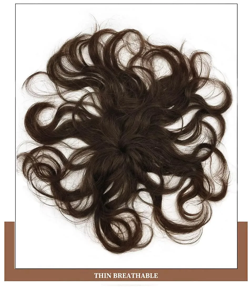 7" Short Curly Human Hair Toppers for Women Dark Brown,2.76x3.94 Small Area Clip in Top Hair Pieces Natural Wavy Short Hair Topper Wiglets Hairpiece for Slight Thinning Hair