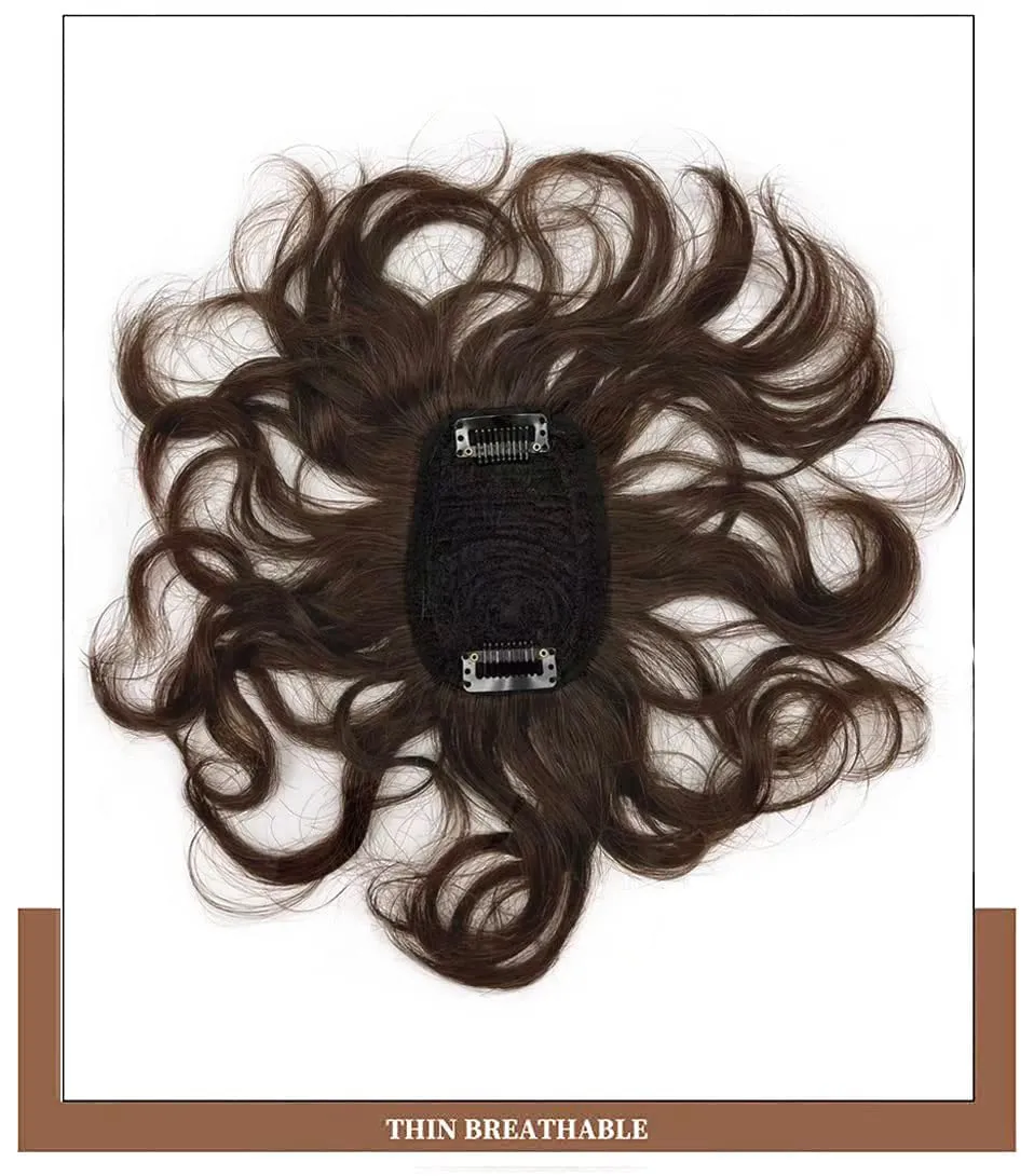 7" Short Curly Human Hair Toppers for Women Dark Brown,2.76x3.94 Small Area Clip in Top Hair Pieces Natural Wavy Short Hair Topper Wiglets Hairpiece for Slight Thinning Hair