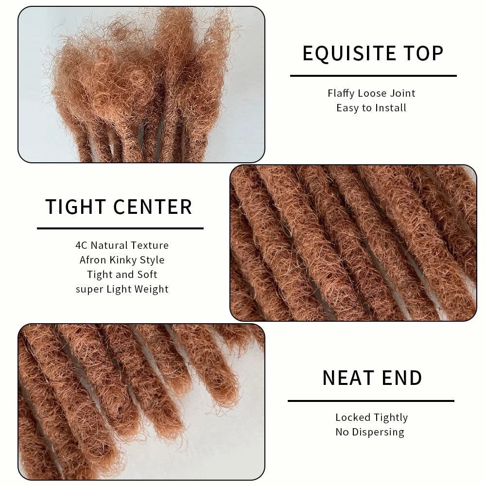 8 Inch 30 Str Loc Extensions Human Hair 100% Handmade Permanent Dreadlock Extensions for Women Men Can Be Curled and Bleached Loc Extension with Needle(0.6cm Width 30#)