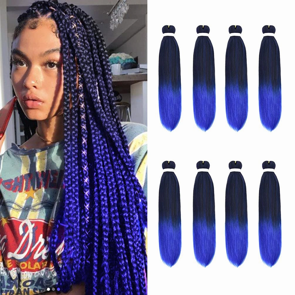 8 Pack Ombre Braiding Hair Pre Stretched - 16" 55G/Pack Premium Pre Stretched Braiding Hair Extensions, Professional Itch Free Perm Yaki Texture Prestretched Hair(1BBlue)